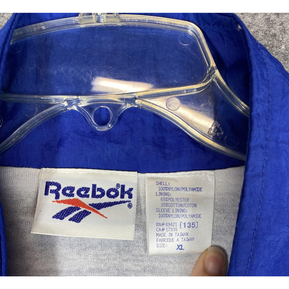 VINTAGE Reebok Track Suit Mens XL Blue White Nylon Windbreaker 2 Piece 90s - Picture 3 of 15